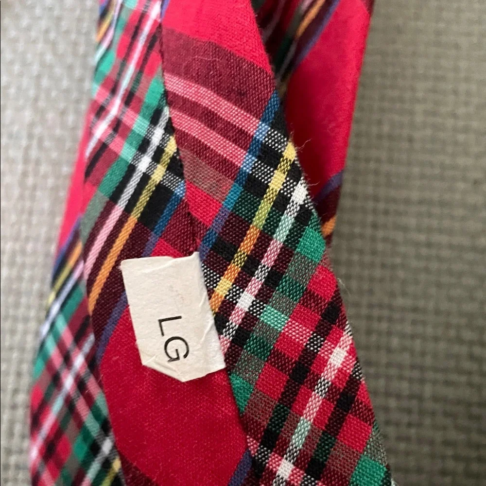 2 J. Bailey Ties/ red plaid/ green Christmas trees. Boy’s Large